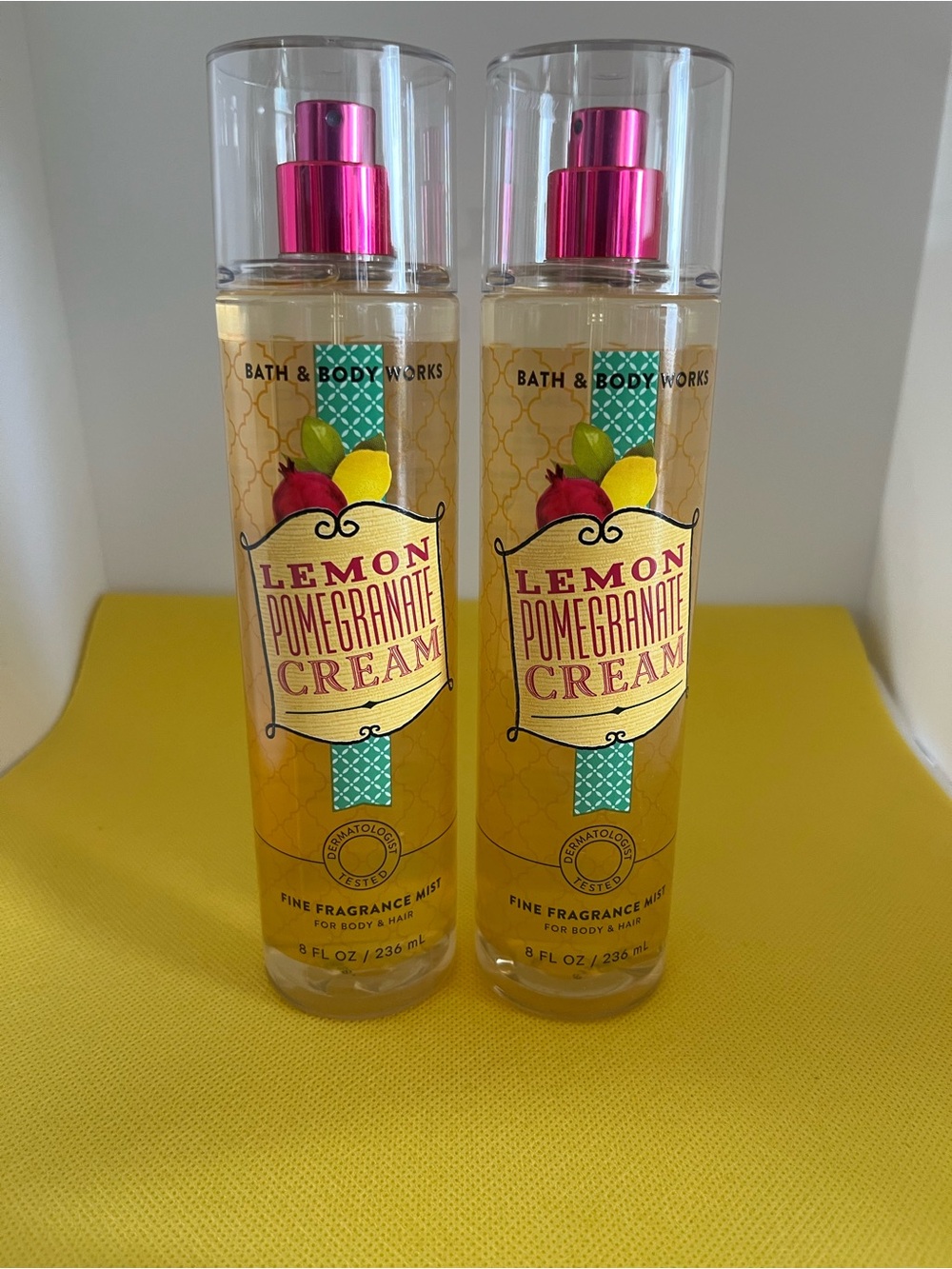 Bath & Body Works Lemon Pomegranate Cream Fine Body Mist Spray 8 oz New Set of 2